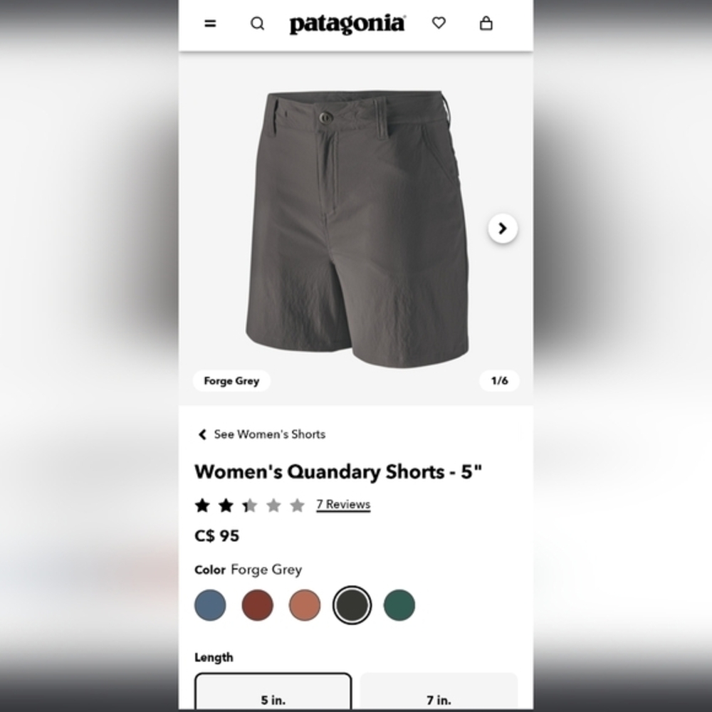 Patagonia Quandary‎ shorts 5",Forge grey,10